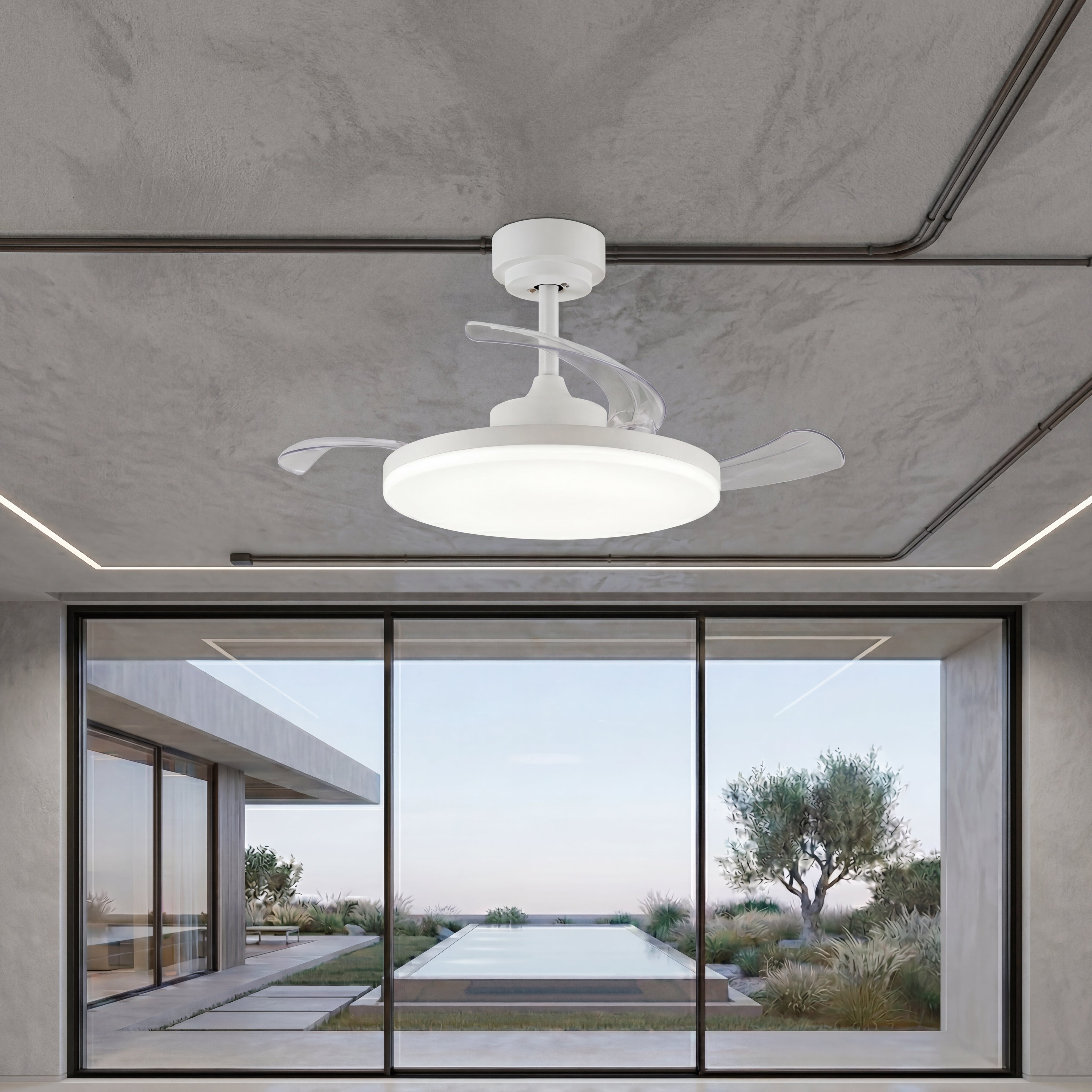 42 Inch White Retractable Blade Ceiling Fan