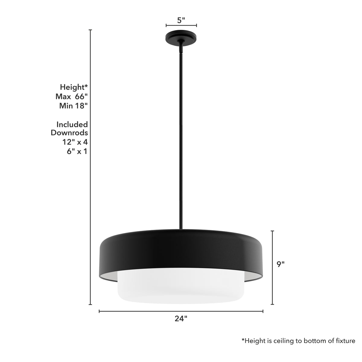Station 24-inch 4-light Natural Black Iron Pendant with Frosted Cased White Glass