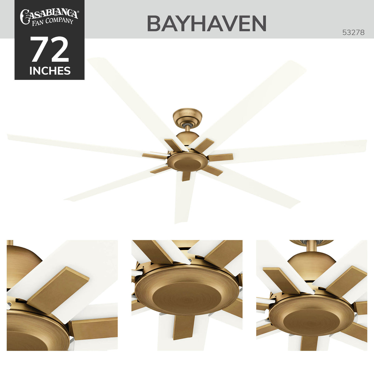 Casablanca 72 inch Bayhaven ENERGY STAR® Alturas Gold Damp Rated Ceiling Fan and Wall Control and Handheld Remote