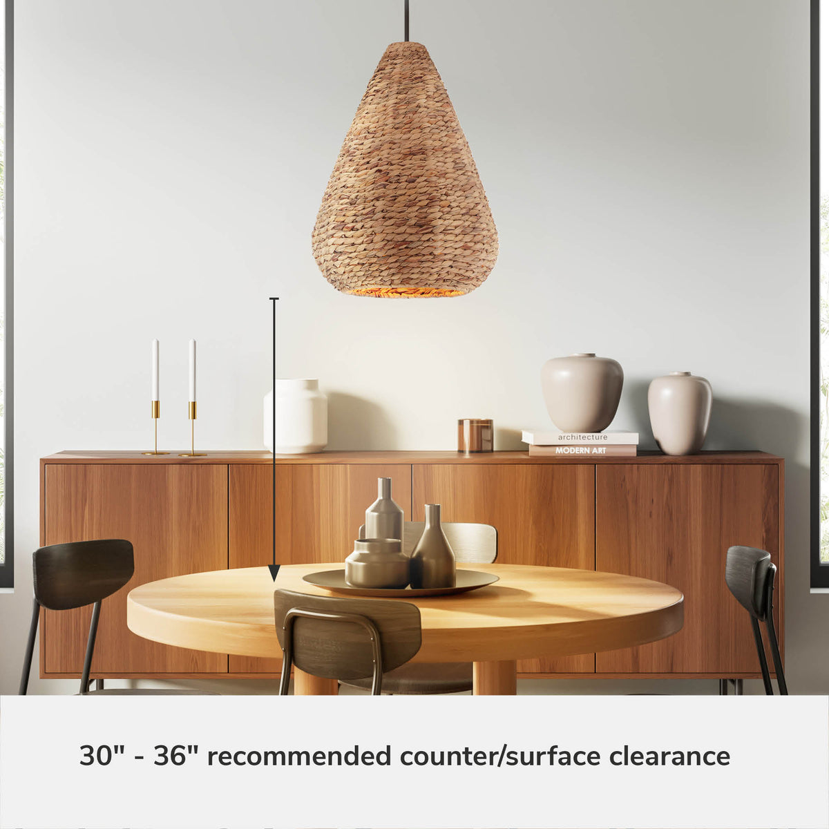 Cambria 18-inch 3-light Matte Black Pendant with Natural Seagrass Shade