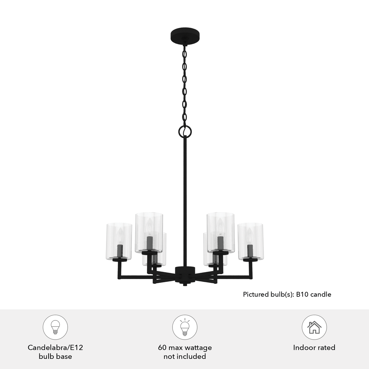 Kerrison 24.5-inch 6-light Natural Black Iron Chandelier with Seeded Glass