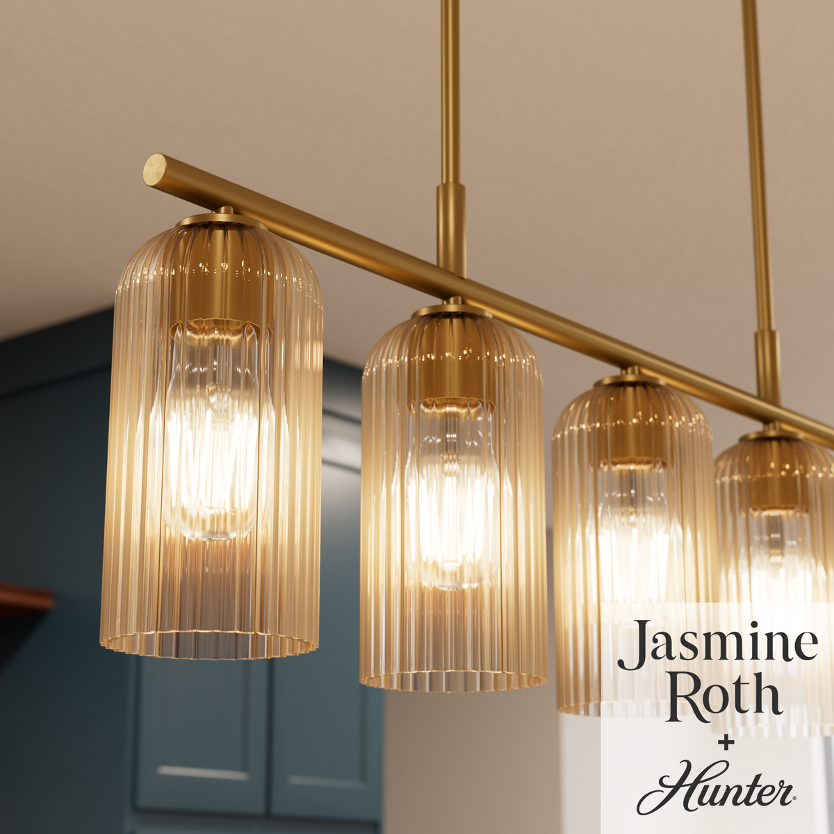 Beverly Glen 37-inch 5-light Luxe Gold Linear Chandelier with Amber Glass