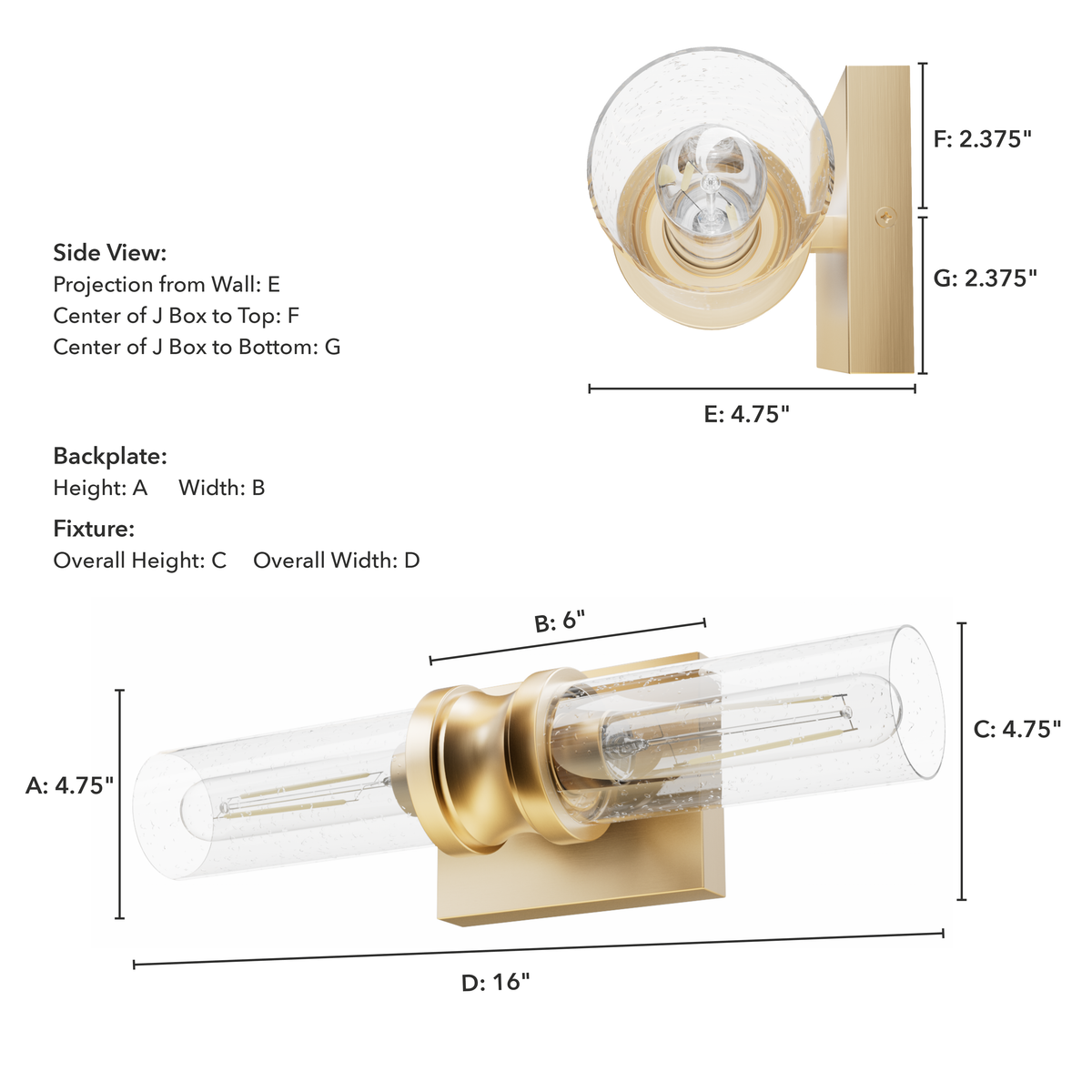 Lenlock 16-inch 2-light Alturas Gold Vanity Light with Seeded Glass