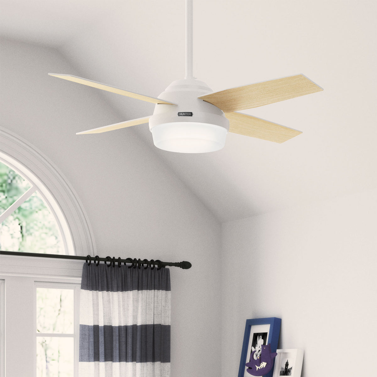 44 inch Dempsey Fresh White Ceiling Fan with LED Light Kit and Handheld Remote