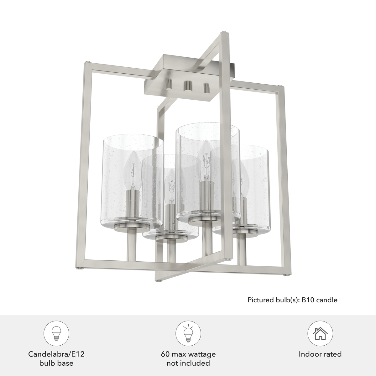 Kerrison 14.5-inch 4-light Brushed Nickel Semi-Flush Mount with Seeded Glass