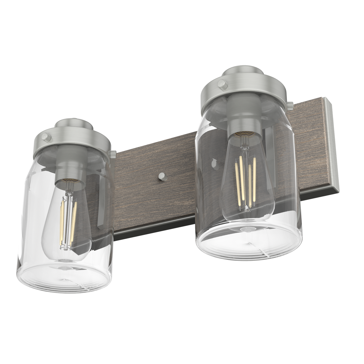 Devon Park 14.75-inch 2-light Brushed Nickel and Grey Wood Vanity Light with Clear Glass