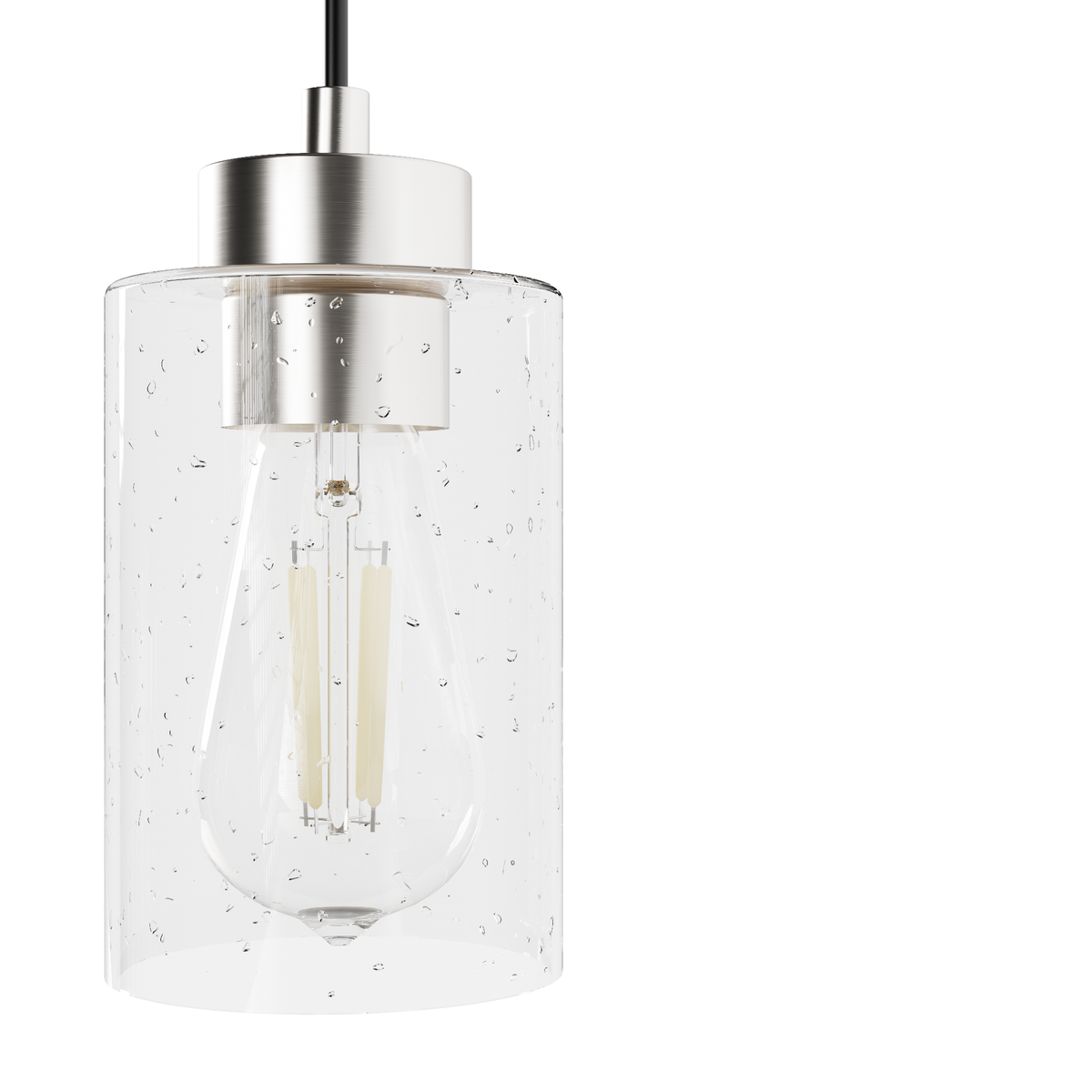 Hartland 13.75-inch 3-light Brushed Nickel Round Pendant Cluster with Seeded Glass