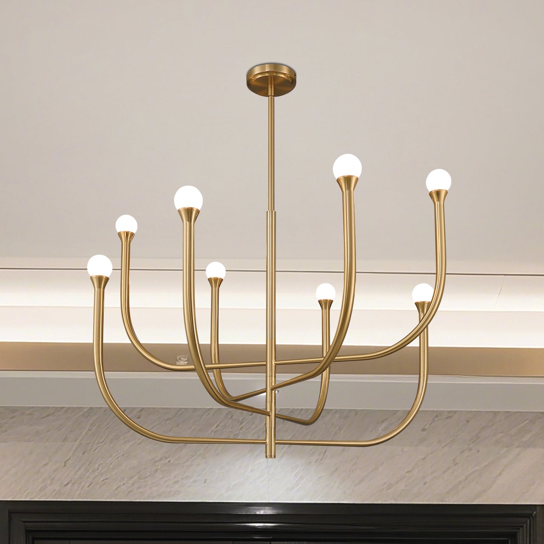 Dahlia 36-inch 8-light Brass Chandelier with Opal Glass Shades