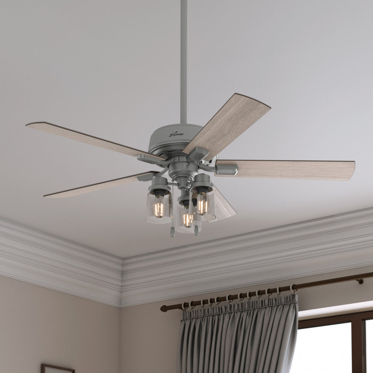 52 inch Hartland Matte Silver Ceiling Fan with LED Light Kit and Pull Chain