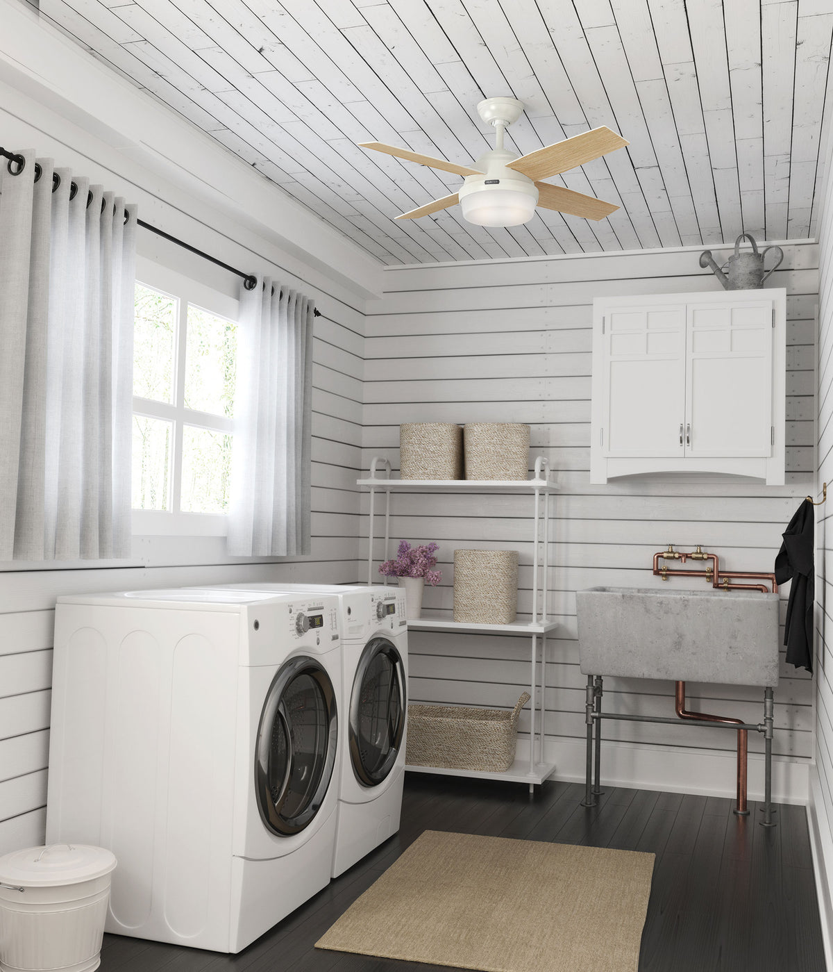 44 inch Dempsey Fresh White Ceiling Fan with LED Light Kit and Handheld Remote