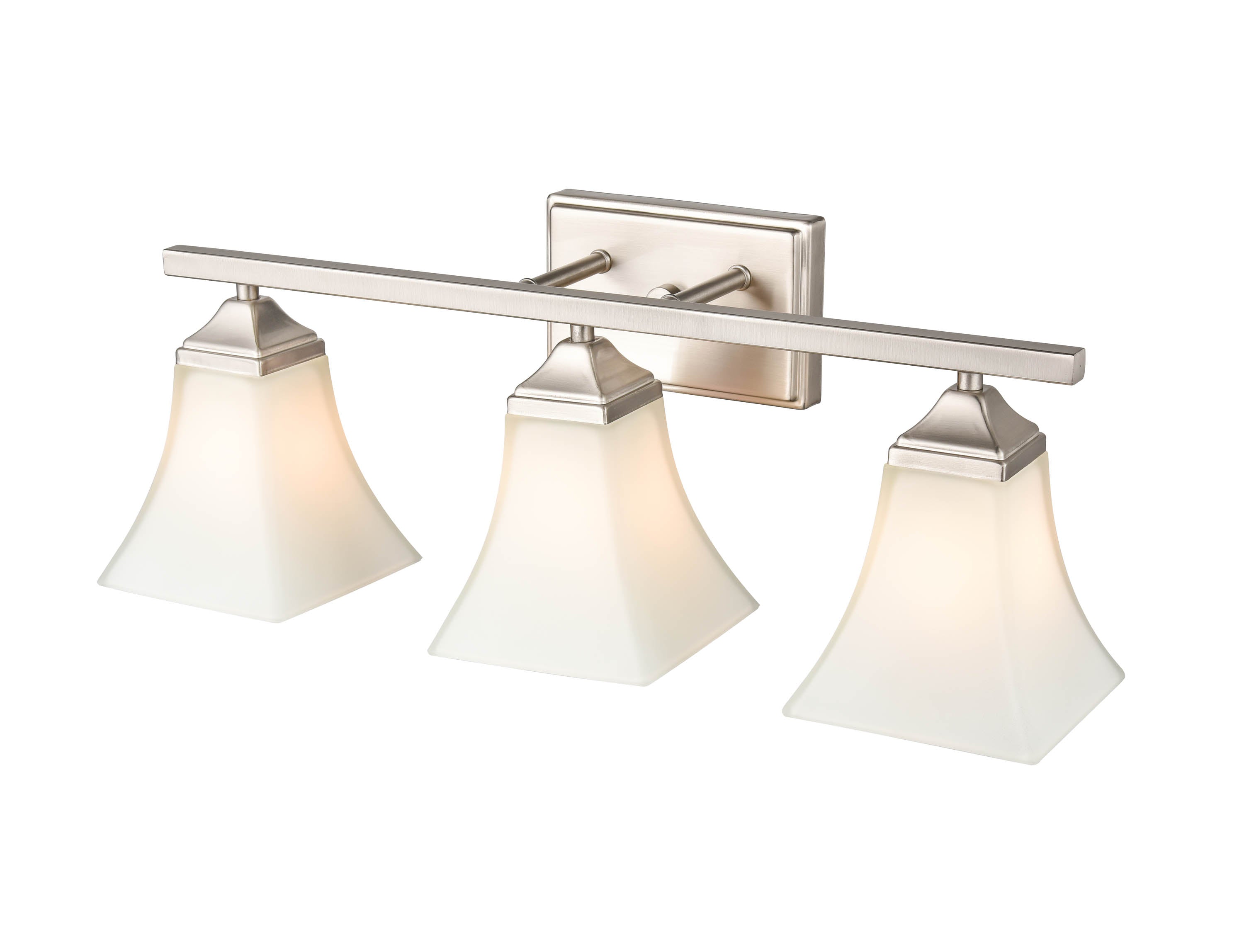 23.25-inch Brushed Nickel 3-Light Etched White Glass Bell Bathroom Vanity Light