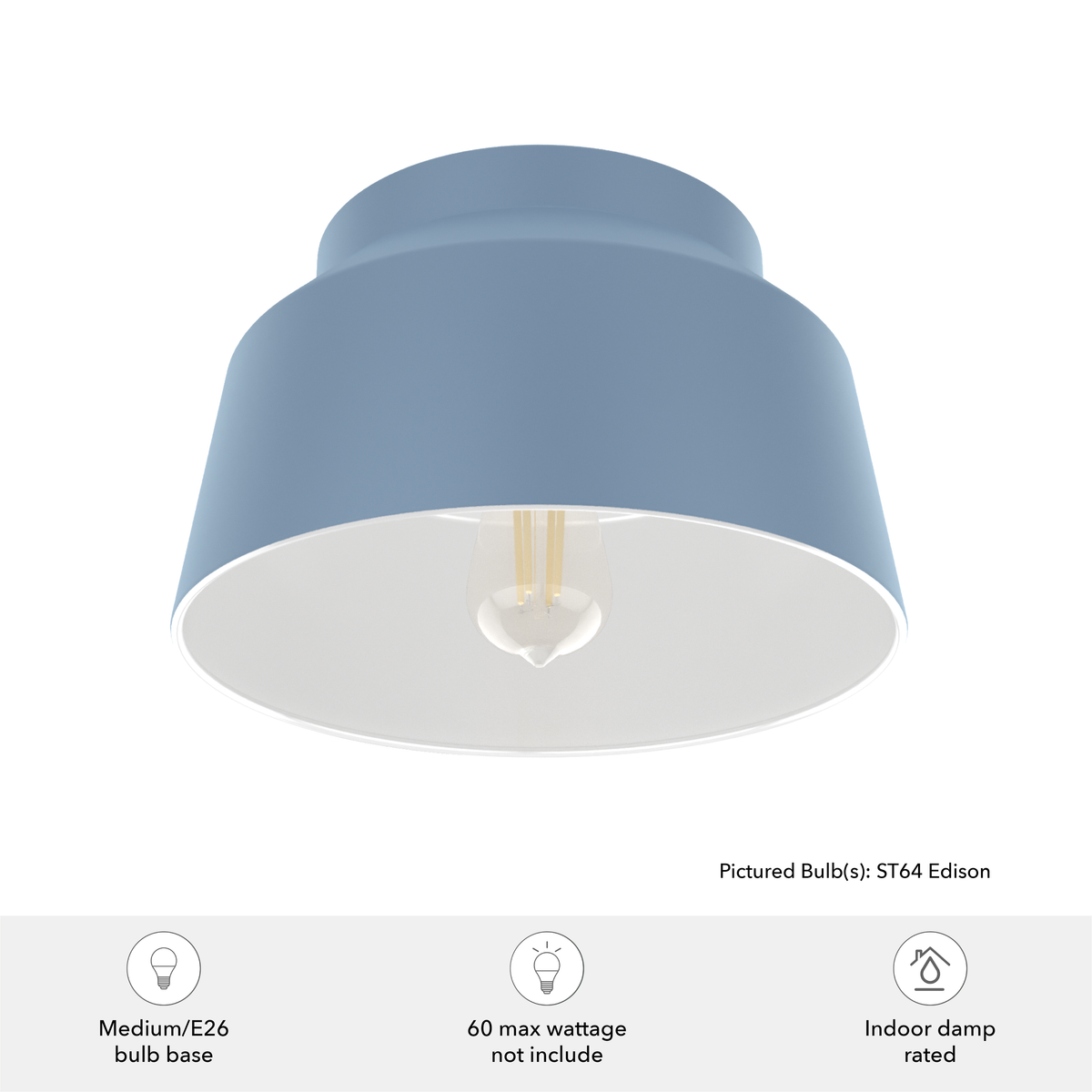 Cranbrook 11.5-inch 1-light Indigo Blue Flush Mount Ceiling Light with Metal Shade