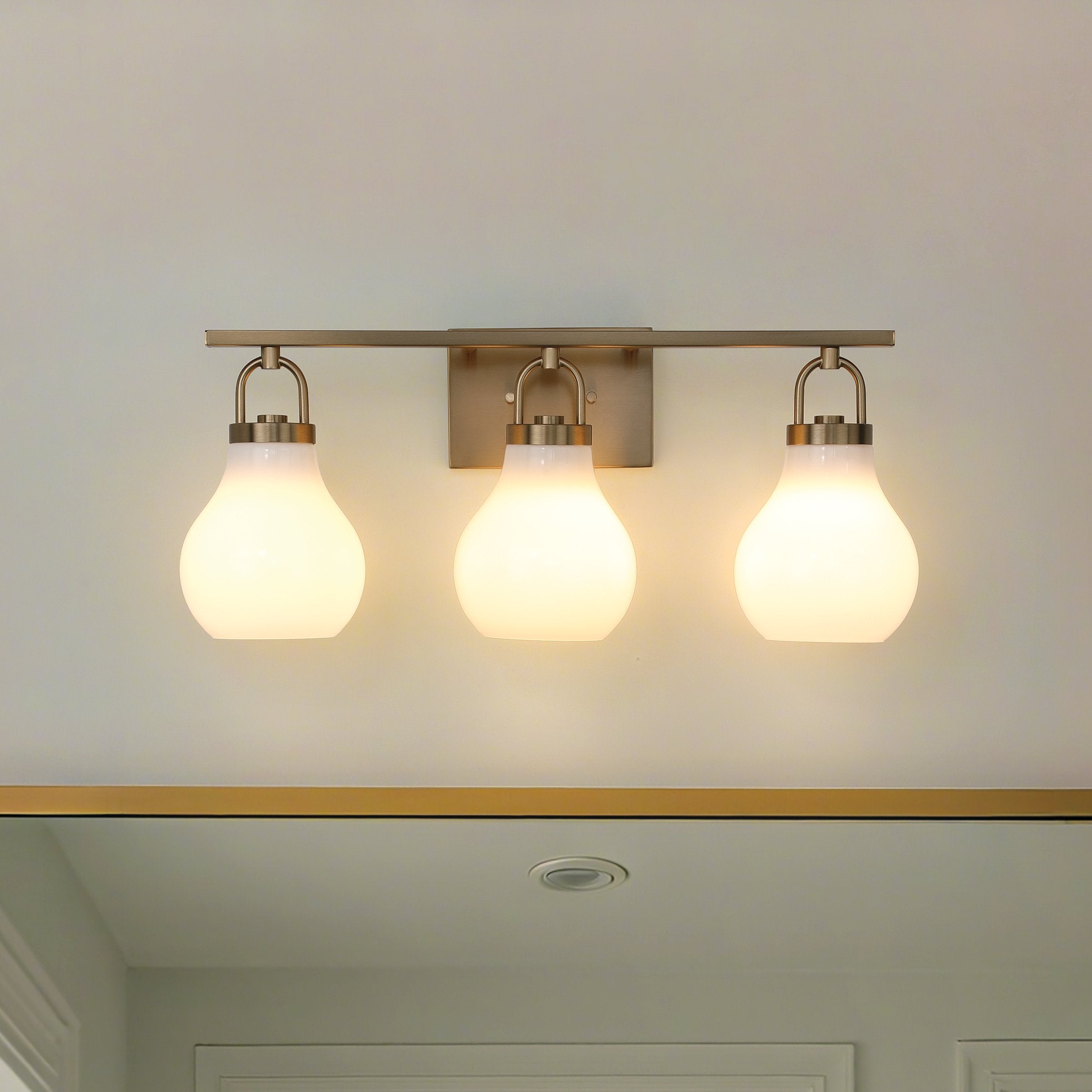 Mansfield 24-inch 3-light Champagne Gold Vanity Light with Opal Glass Shades