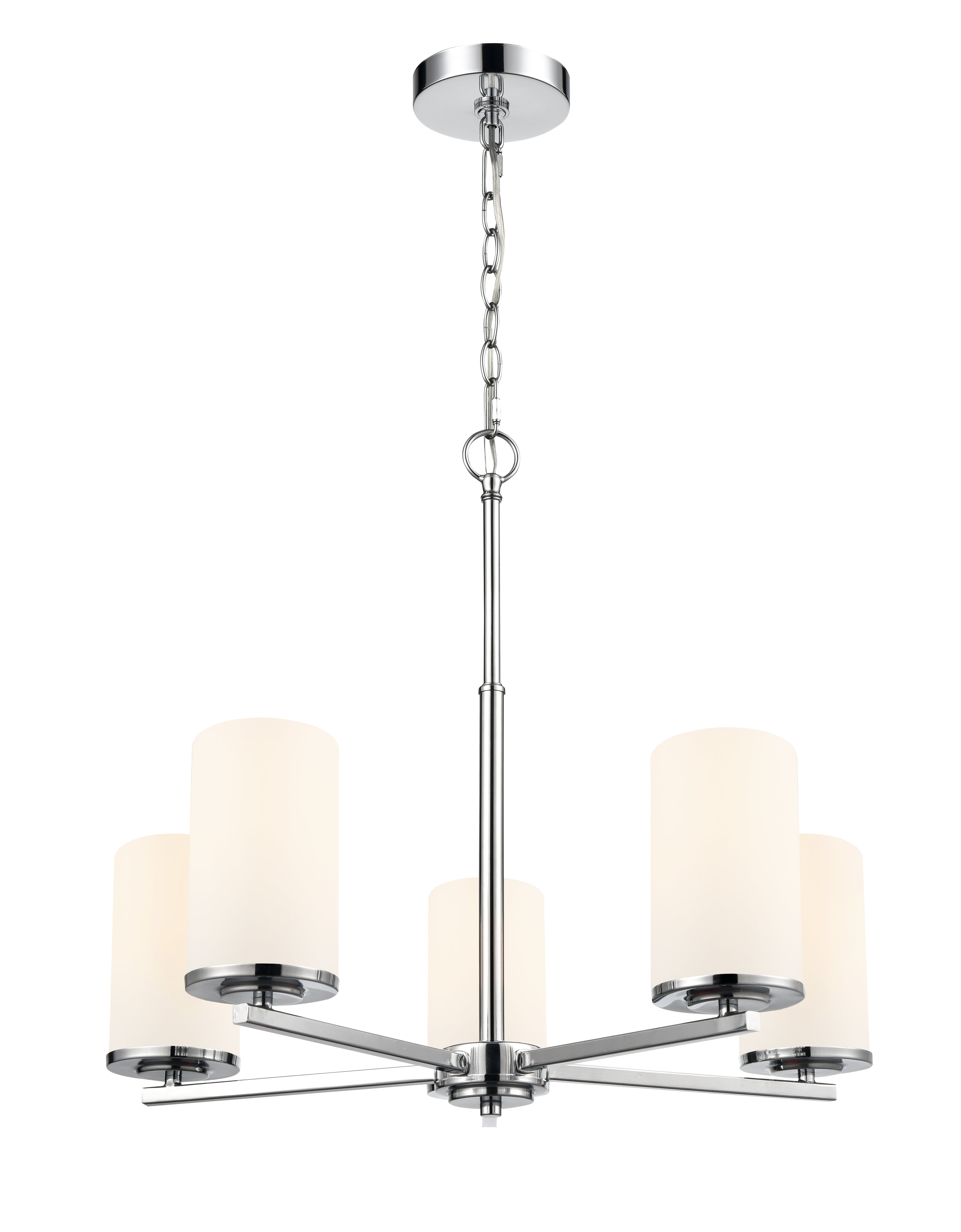 24-inch Verlana Chrome 5-Light Etched White Glass Chandelier