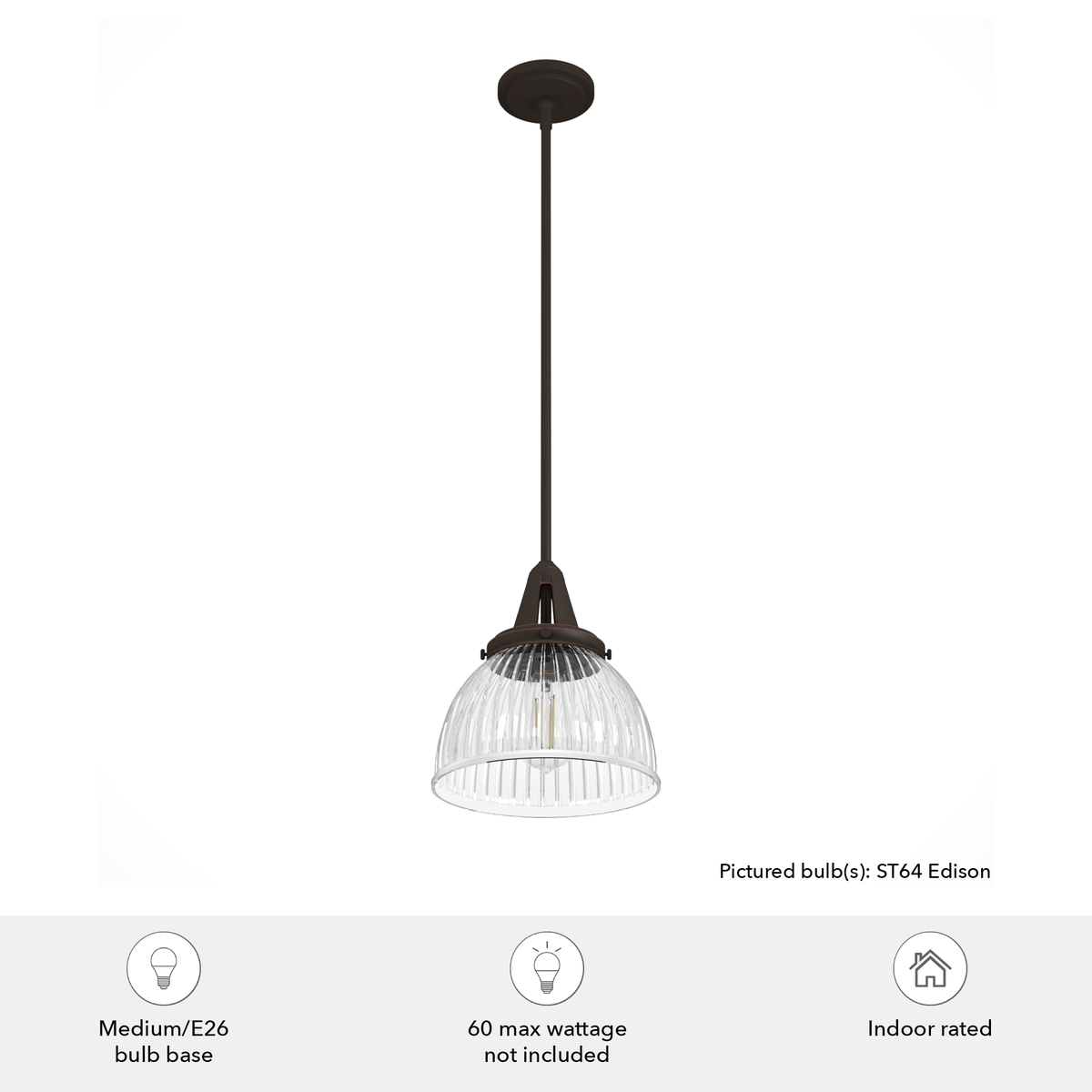 Cypress Grove 10-inch 1-light Onyx Bengal Industrial Pendant with Clear Holophane Glass