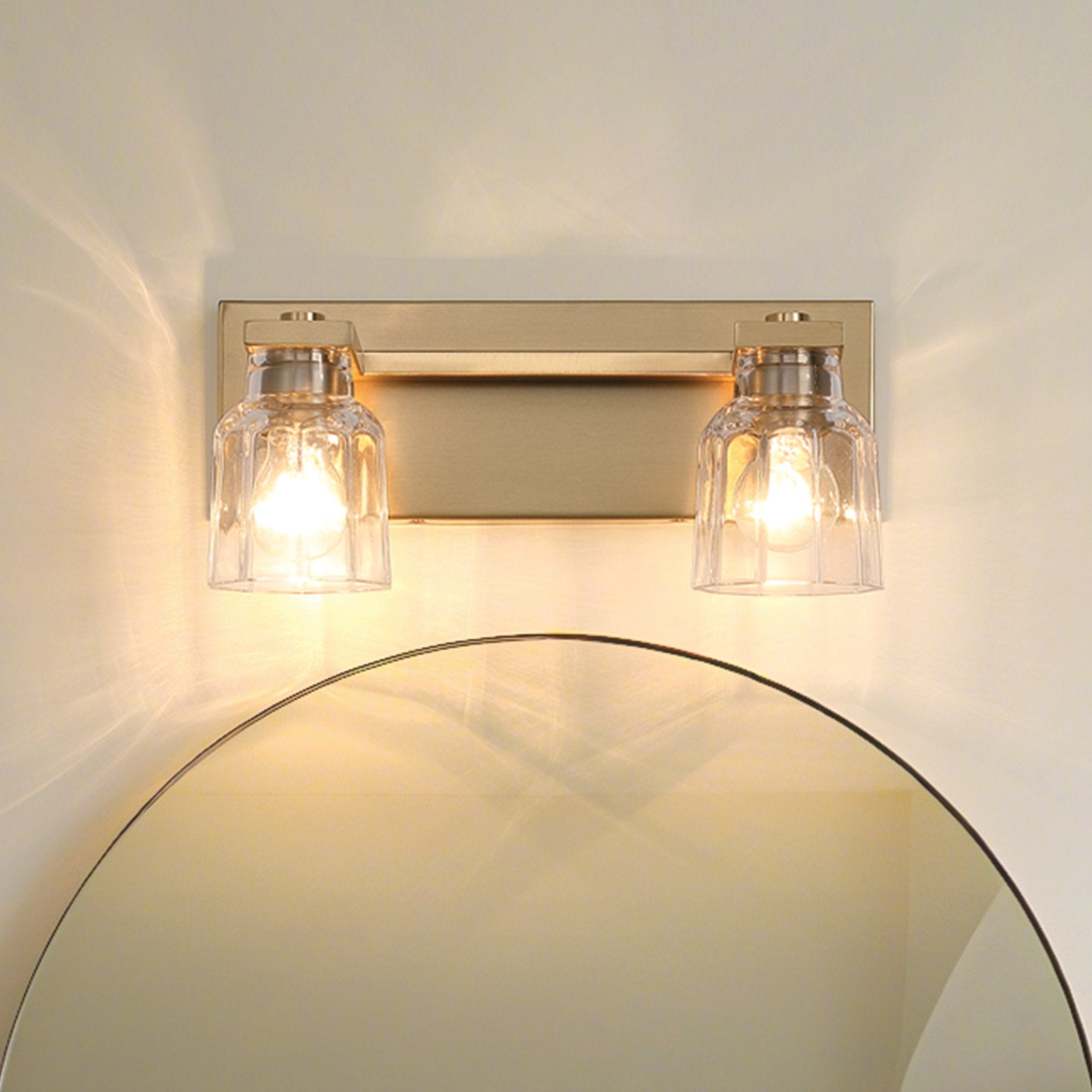 Dryden 15-inch 2-light Champagne Gold Vanity Light with Clear Ribbed Glass Shades