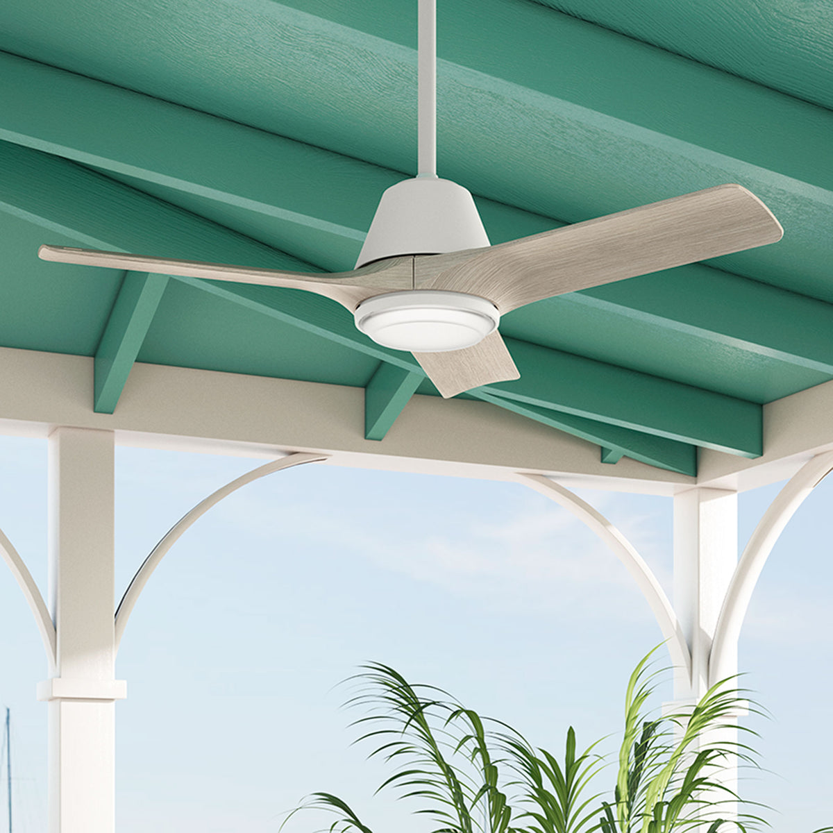 44 inch Aeronaut Wi-Fi ENERGY STAR® Matte White Damp Rated Ceiling Fan with LED Light Kit and Handheld Remote