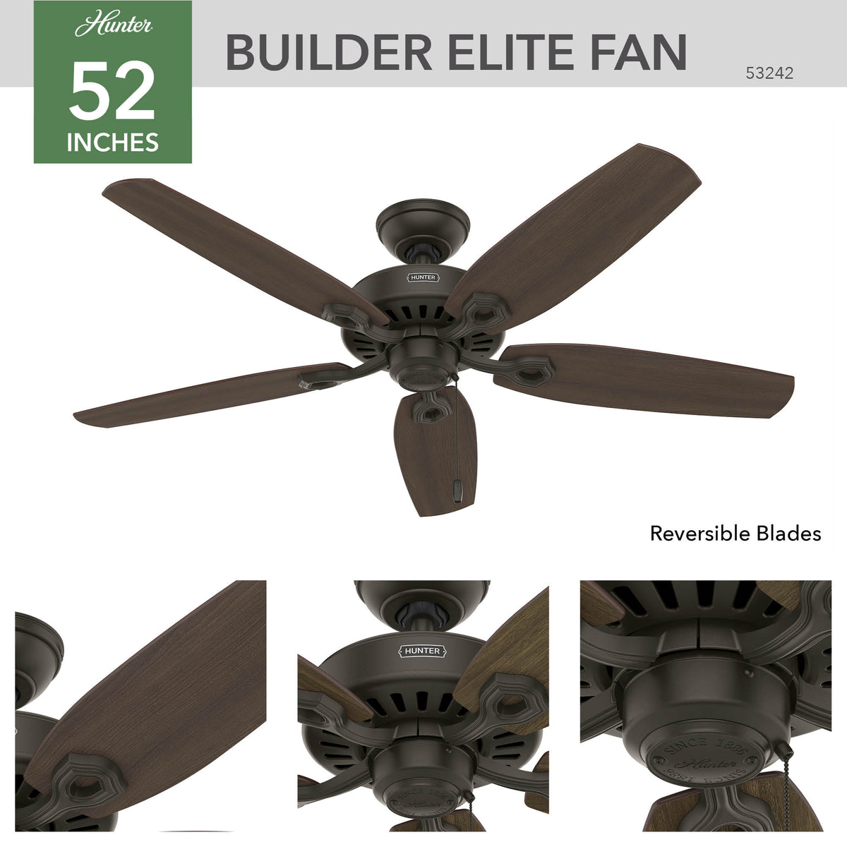 52 inch Builder New Bronze Ceiling Fan and Pull Chain