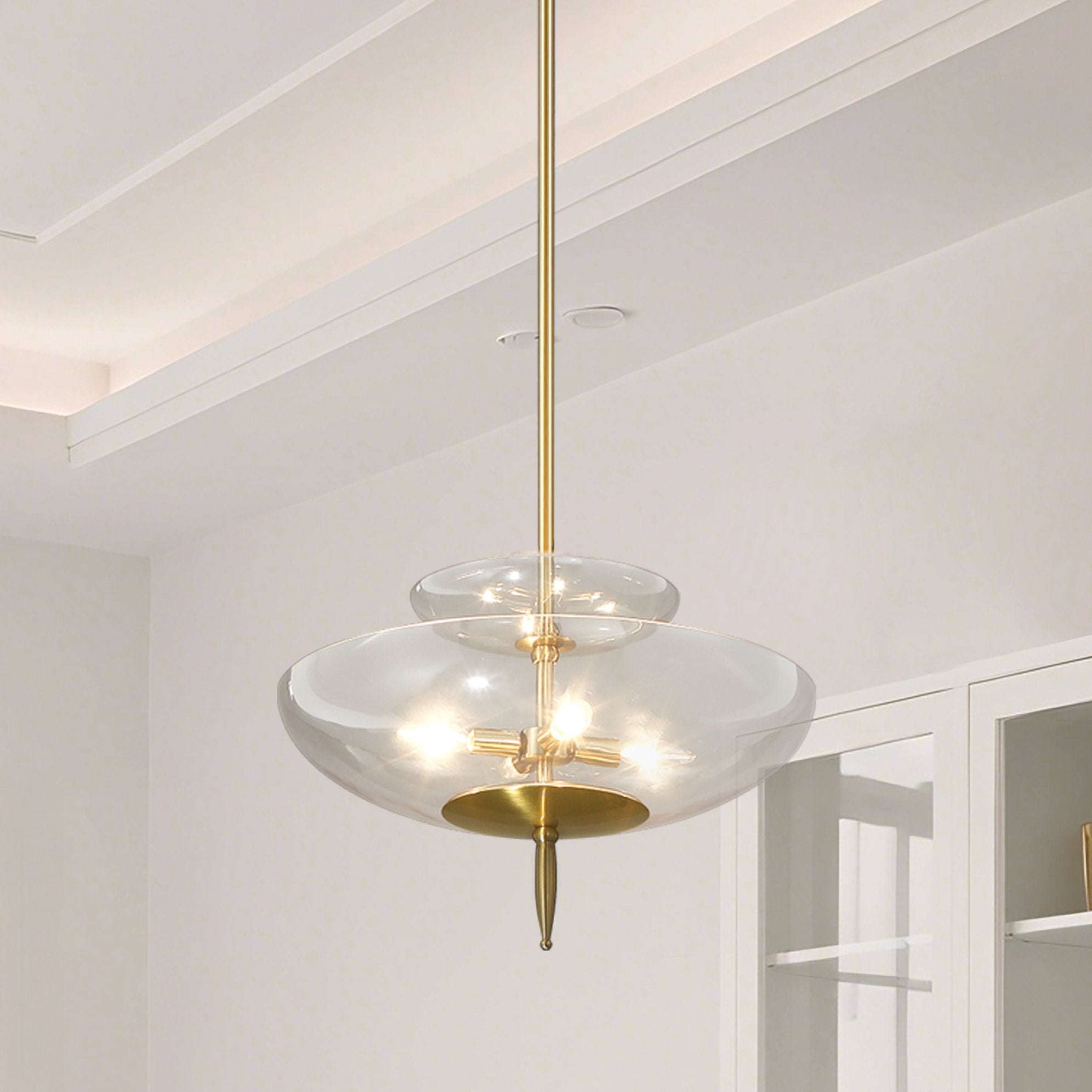 Fiorello 21-inch 4-light Brushed Gold Convertible Pendant with Smoked Amber Glass Shades