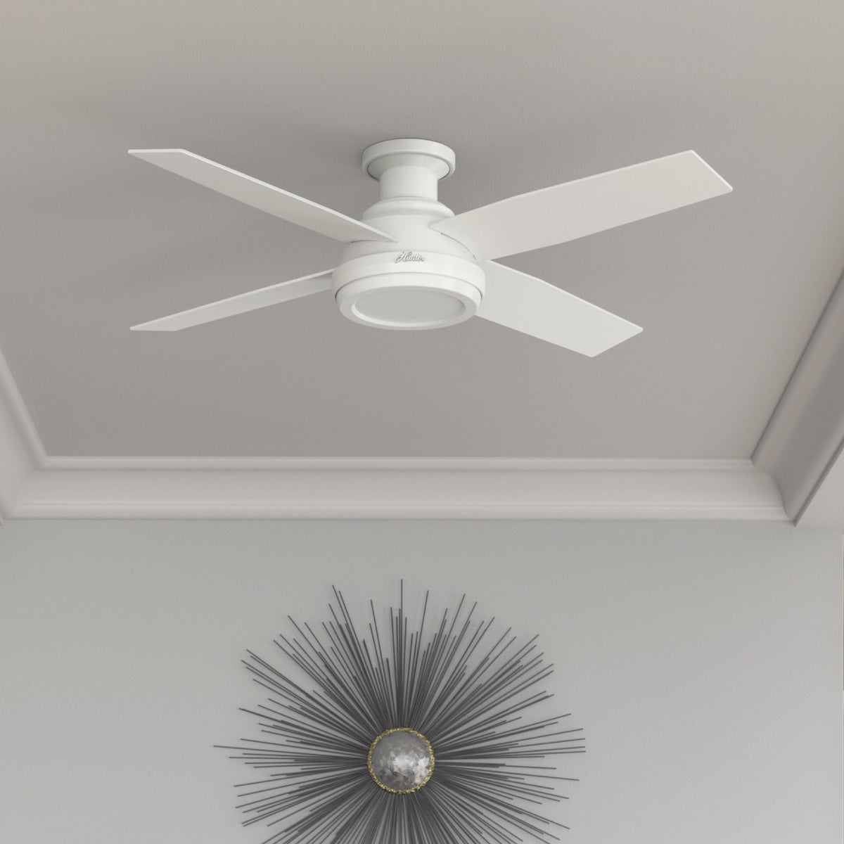 52 inch Dempsey Fresh White Low Profile Ceiling Fan and Handheld Remote