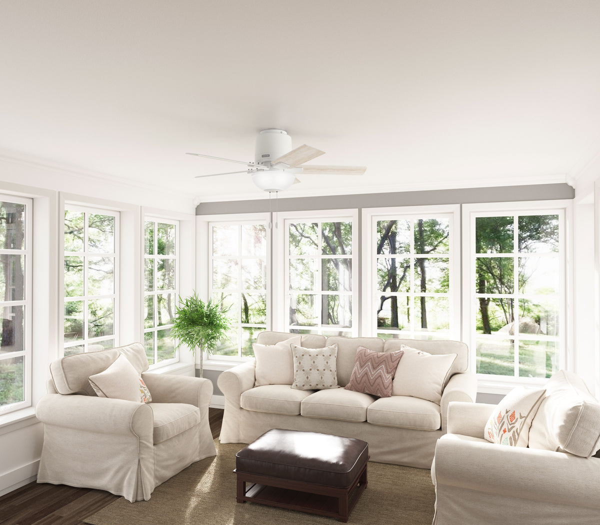 44 inch Fitzgerald Matte White Low Profile Ceiling Fan with LED Light Kit and Pull Chain