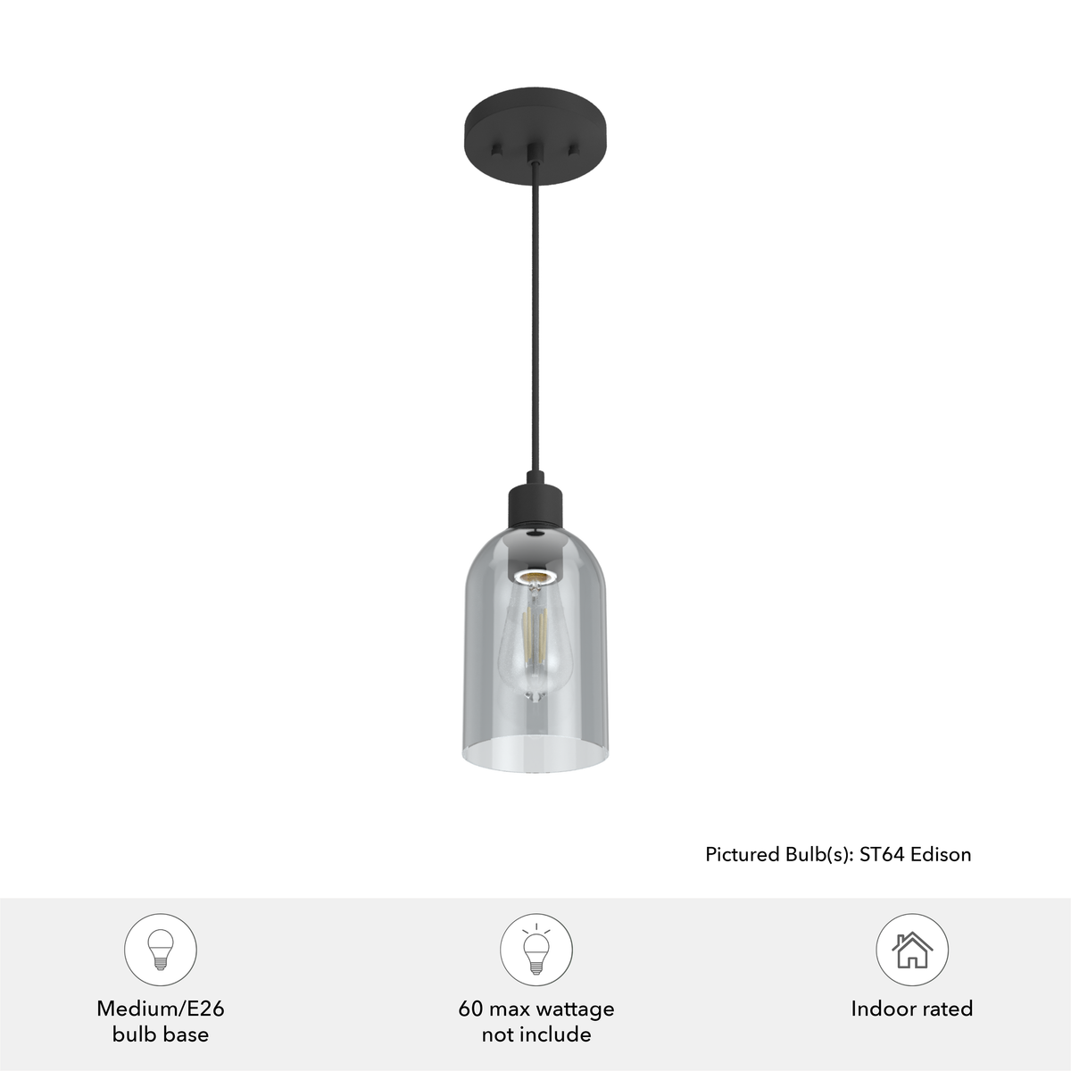 Lochemeade 4.5-inch 1-light Natural Black Iron Pendant with Smoked Glass