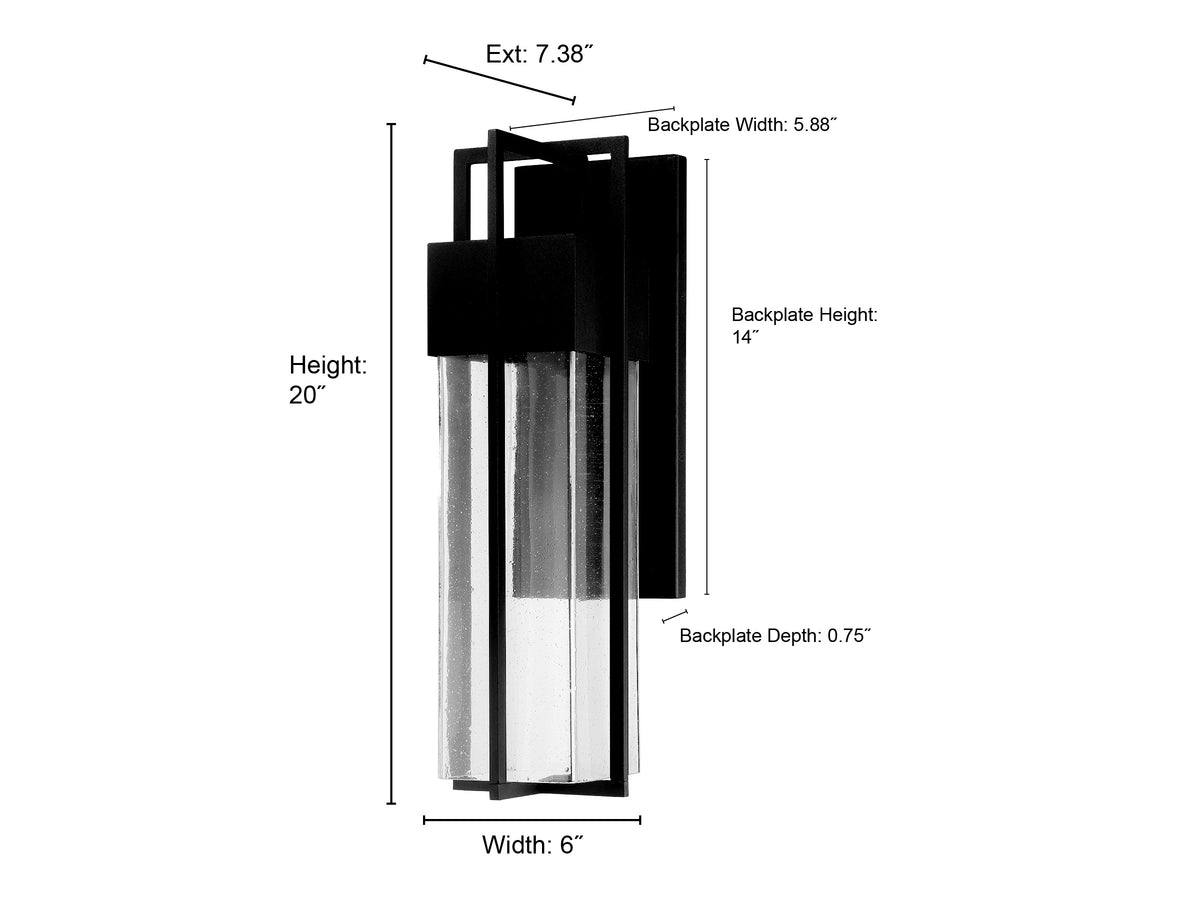 20-inch Kingler Powder Coated Black Outdoor Wall Sconce