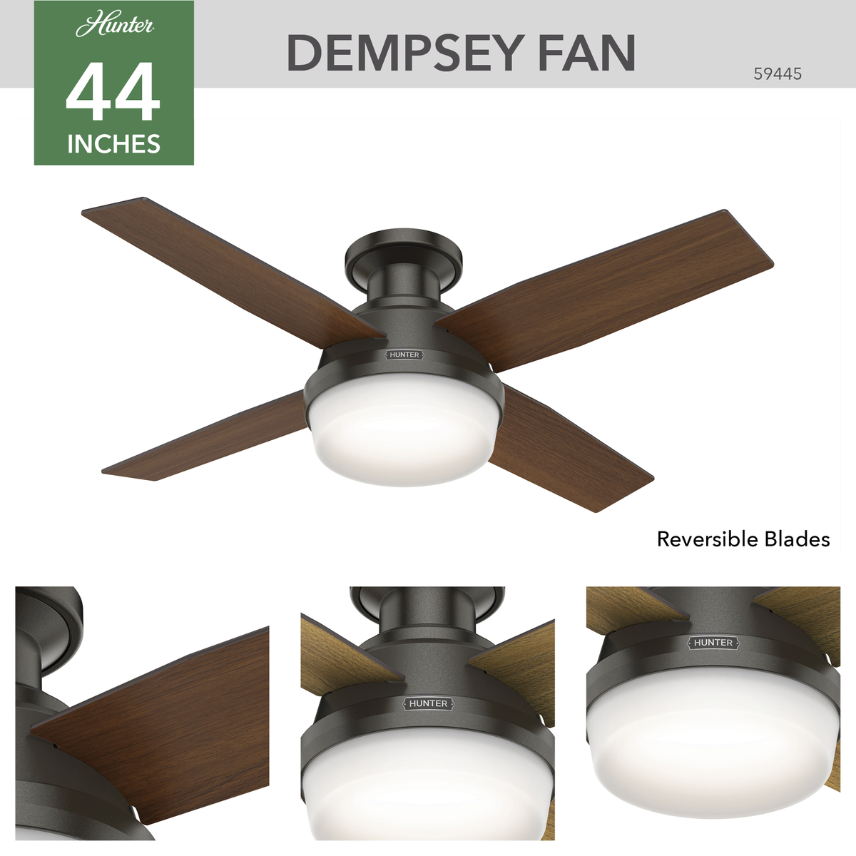 44 inch Dempsey Noble Bronze Low Profile Ceiling Fan with LED Light Kit and Handheld Remote