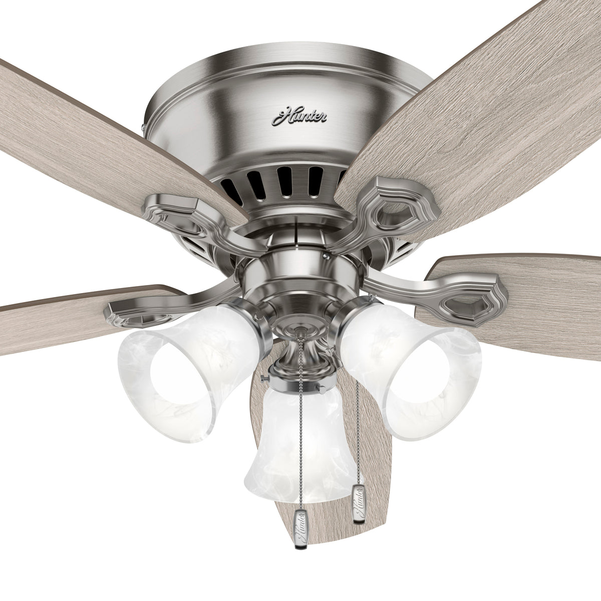 52 inch Builder Brushed Nickel Low Profile Ceiling Fan with LED Light Kit