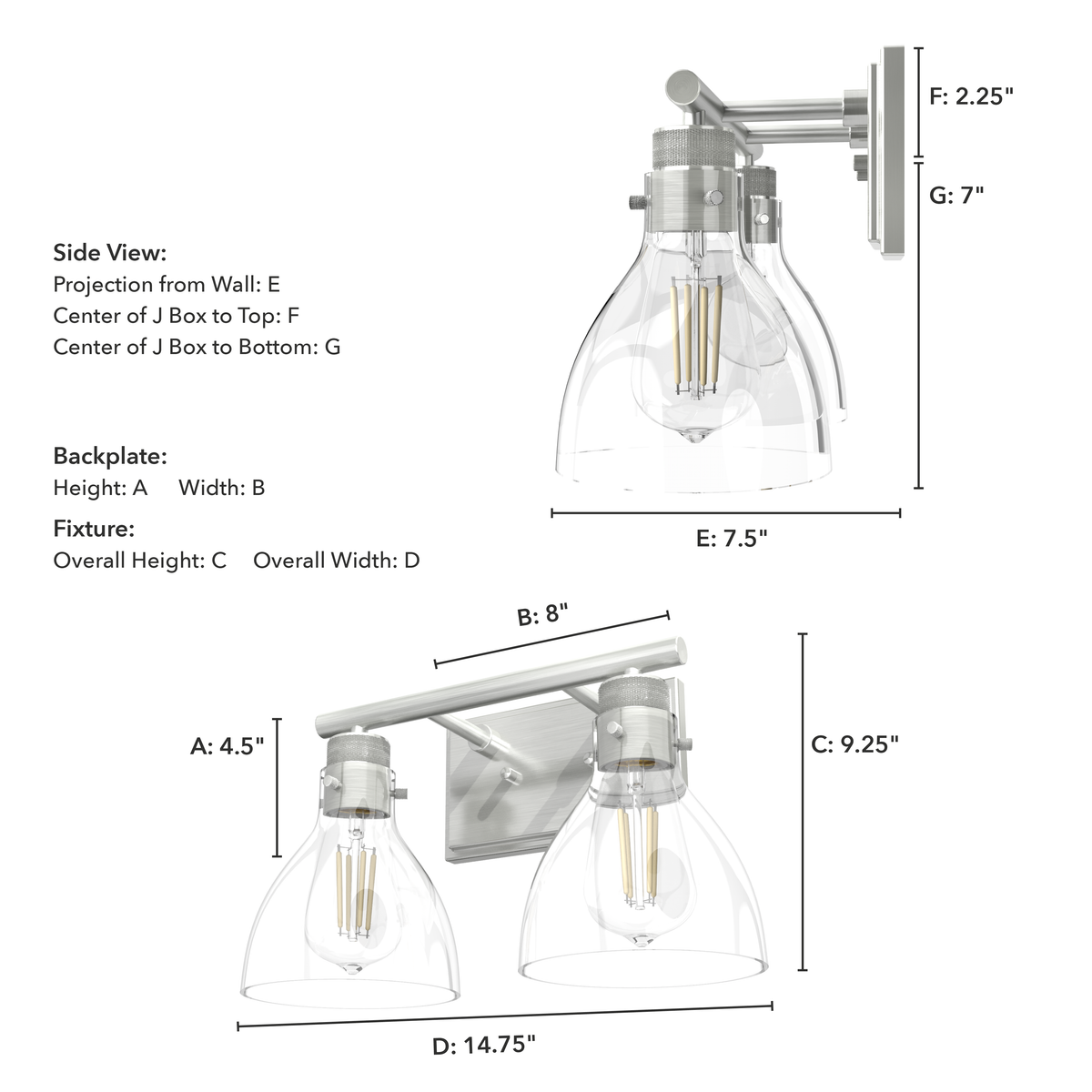 Van Nuys 14.75-inch 2-light Brushed Nickel Vanity Light with Clear Glass