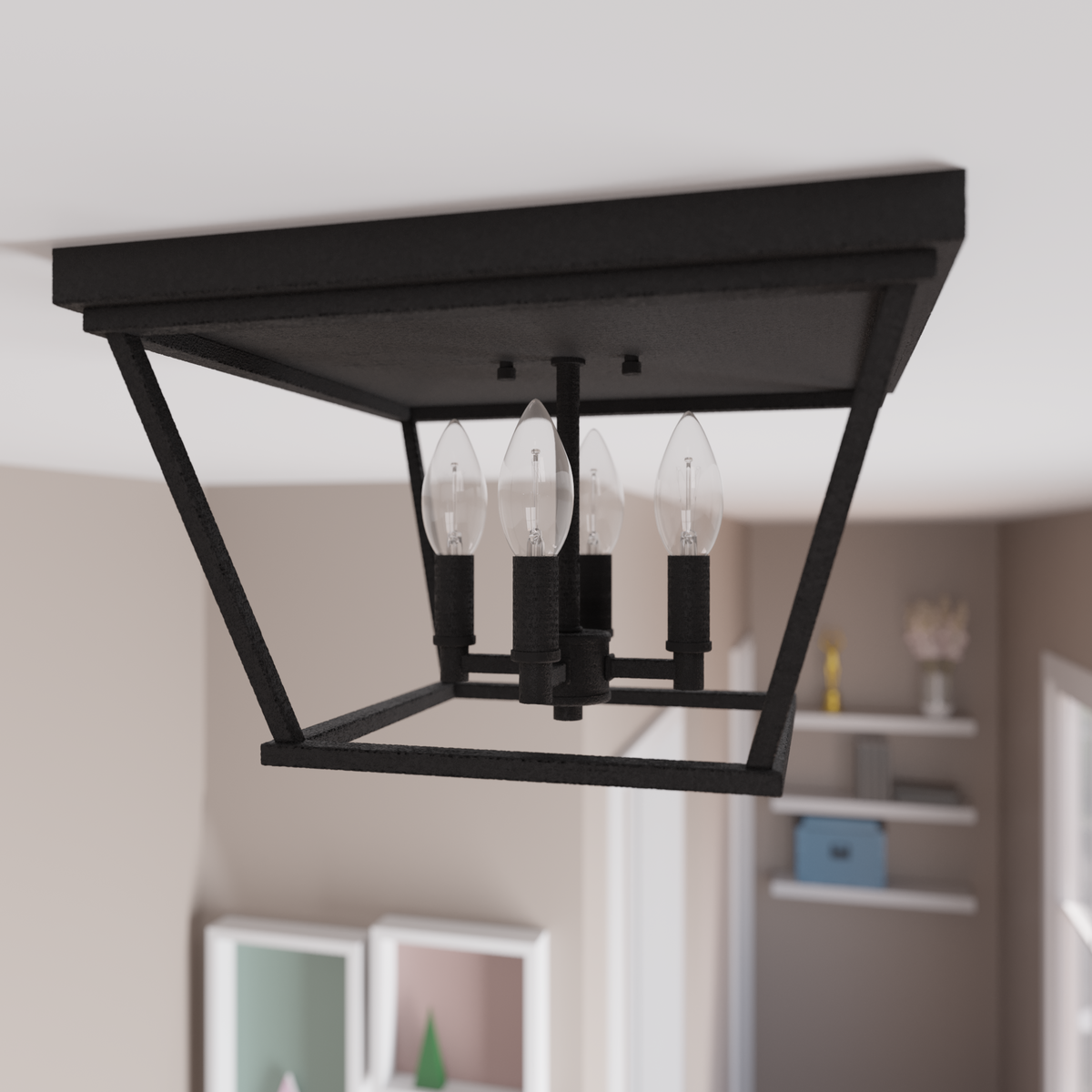Laurel Ridge 14-inch 4-light Natural Black Iron Flush Mount Ceiling Light