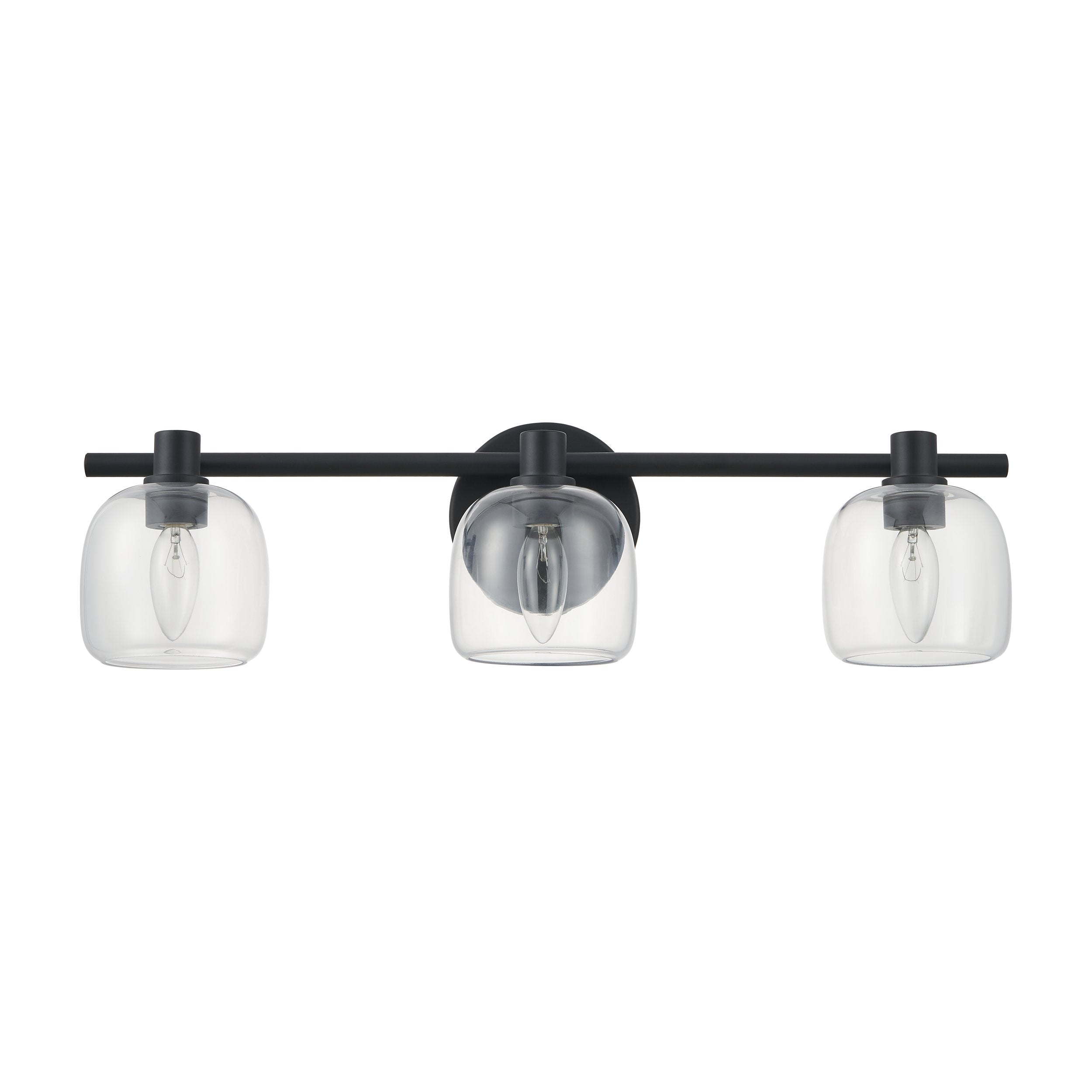 Valentina 24-inch 3-light Matte Black Vanity Light with Clear Glass Shades
