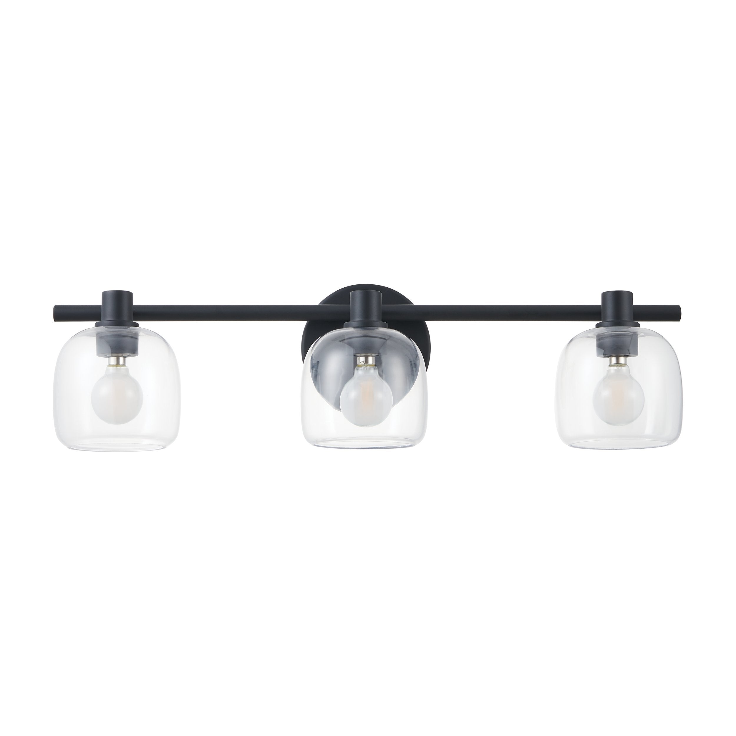 Valentina 24-inch 3-light Matte Black Vanity Light with Clear Glass Shades