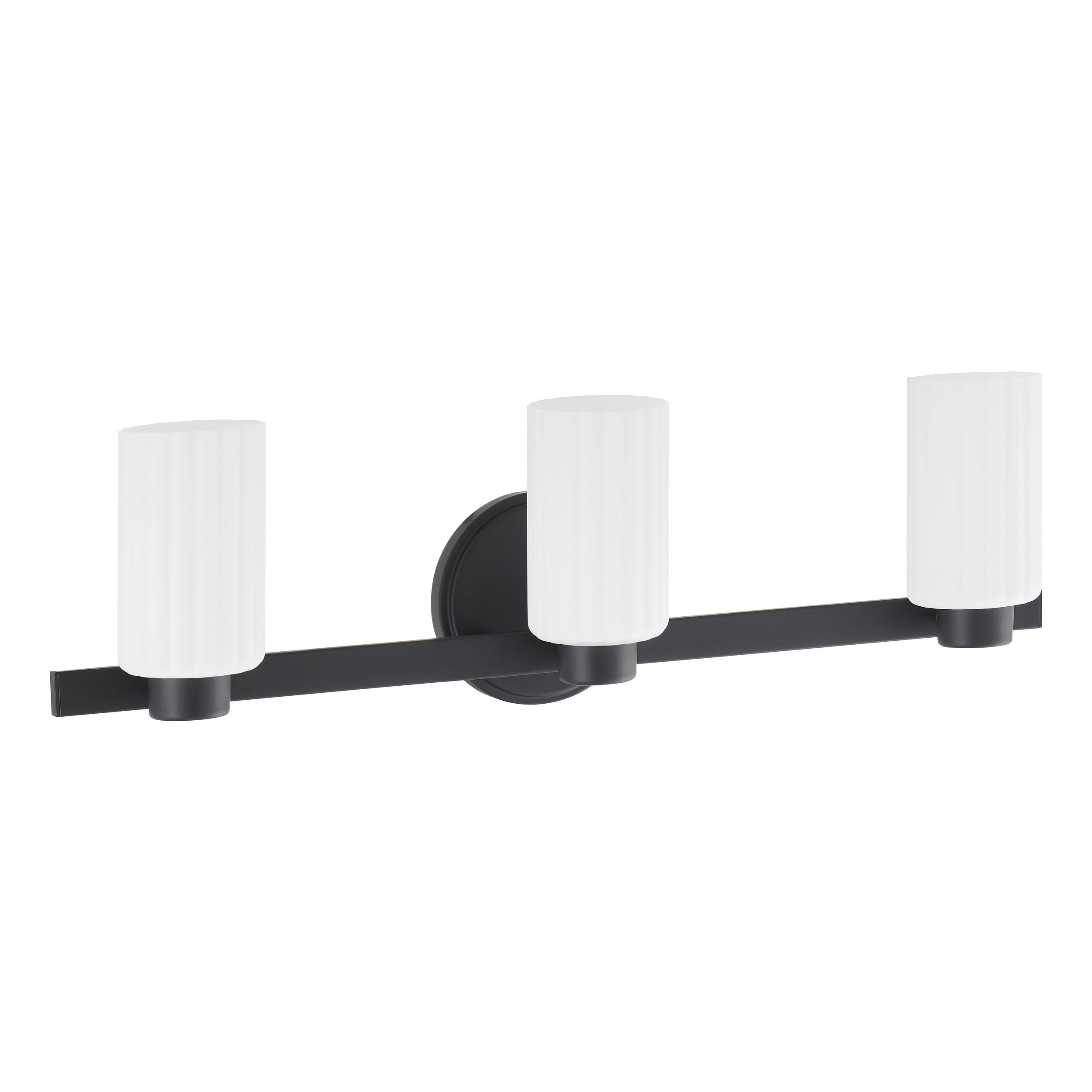 Bedminster 24-inch 3-light Matte Black Vanity Light with Etched Opal Ribbed Glass Shades