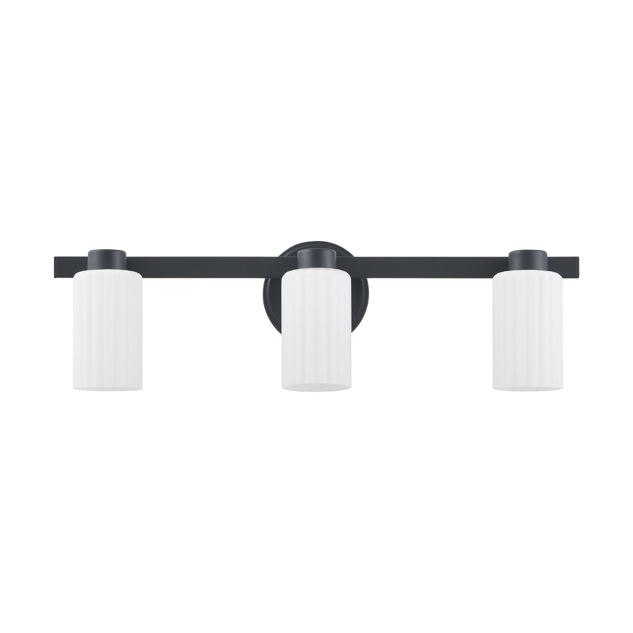 Bedminster 24-inch 3-light Matte Black Vanity Light with Etched Opal Ribbed Glass Shades