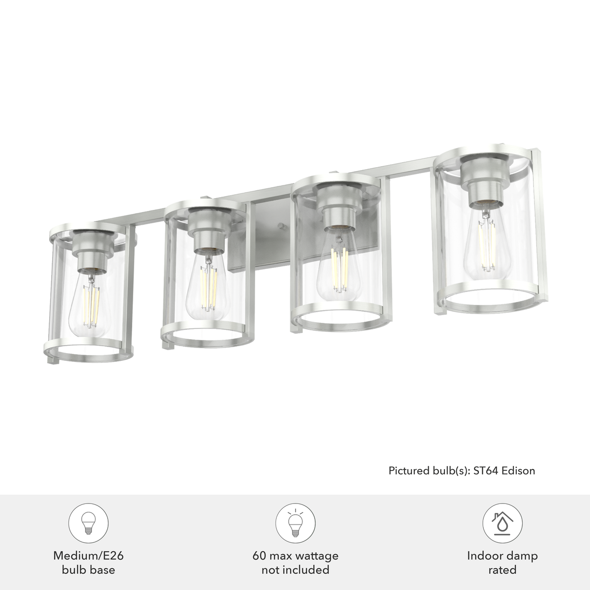 Astwood 33.25-inch 4-light Brushed Nickel Vanity Light with Clear Glass