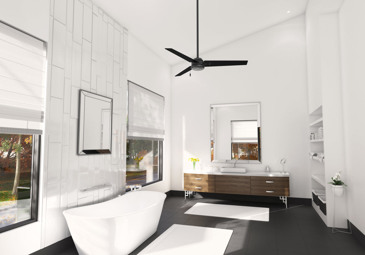 52 inch Cassius Matte Black Damp Rated Ceiling Fan and Pull Chain