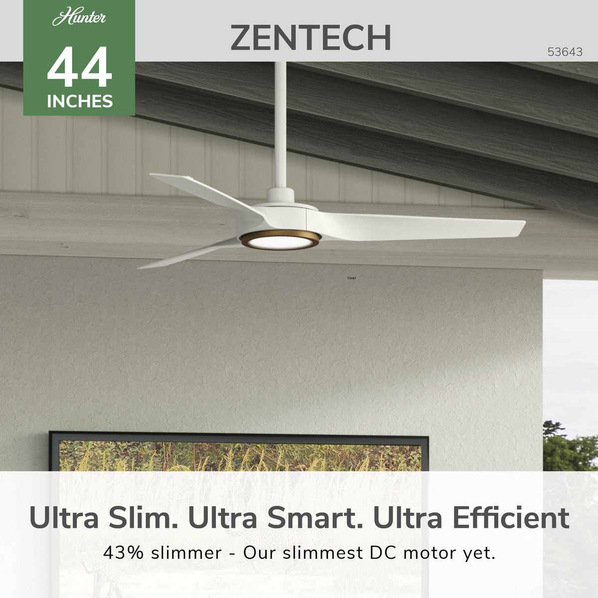 44 inch Zentech Wi-Fi ENERGY STAR® Fresh White Damp Rated Ceiling Fan with LED Light Kit and Handheld Remote