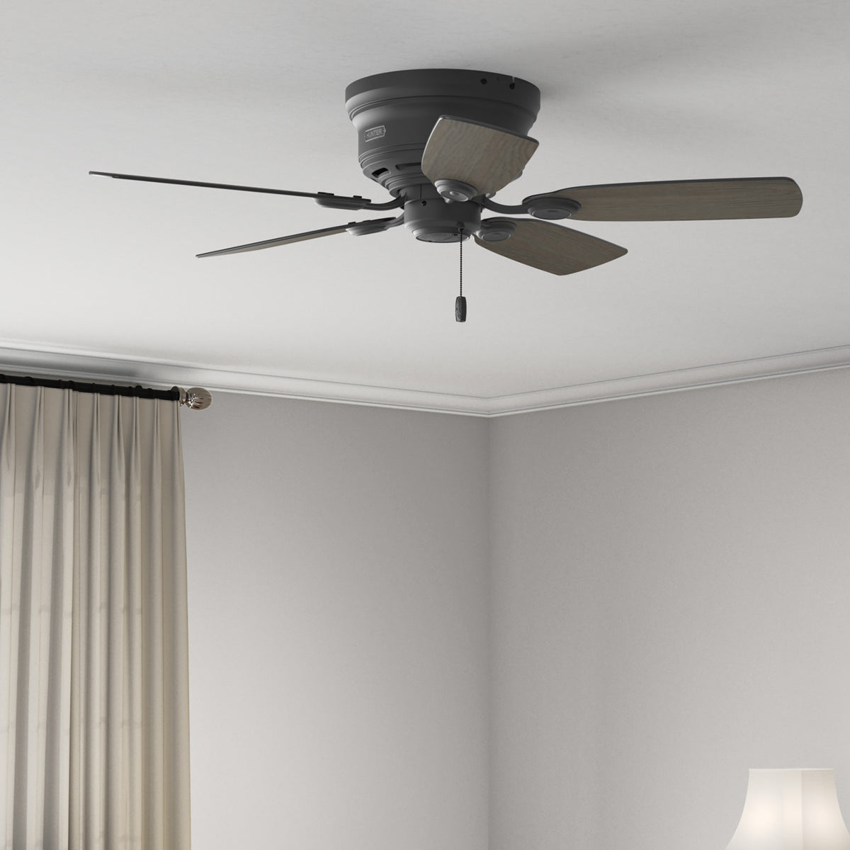 42 inch Low Profile Matte Black Low Profile Ceiling Fan and Pull Chain