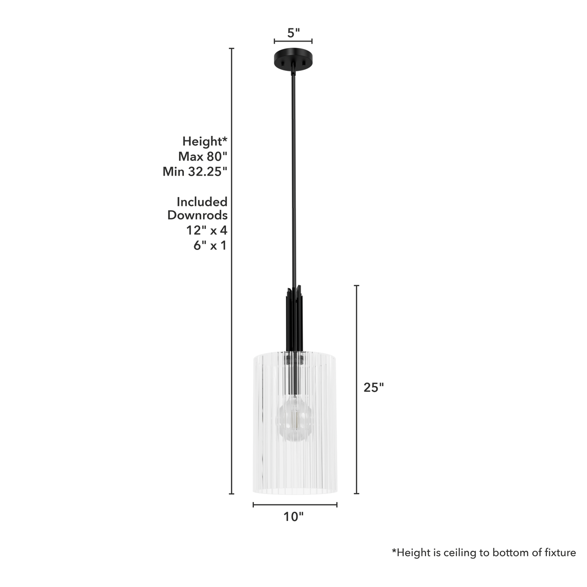 Gatz 10-inch 1-light Matte Black Pendant with Clear Fluted Glass