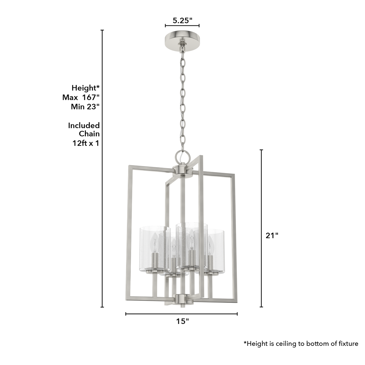 Kerrison 15-inch 4-light Brushed Nickel Lantern Pendant with Seeded Glass