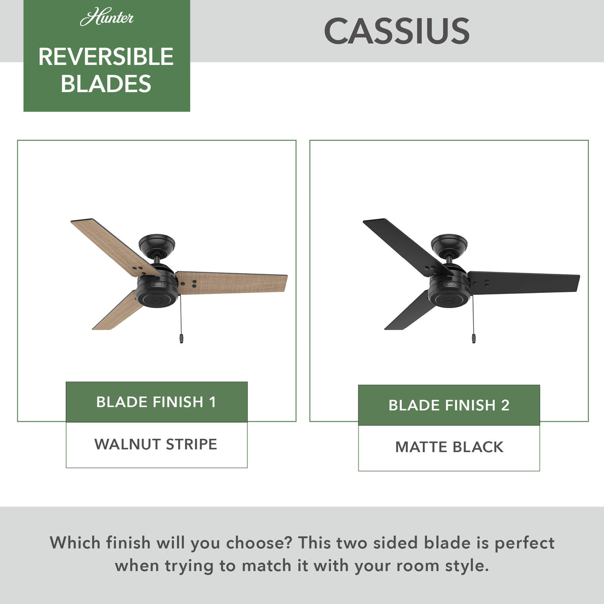 44 inch Cassius Matte Black Damp Rated Ceiling Fan and Pull Chain