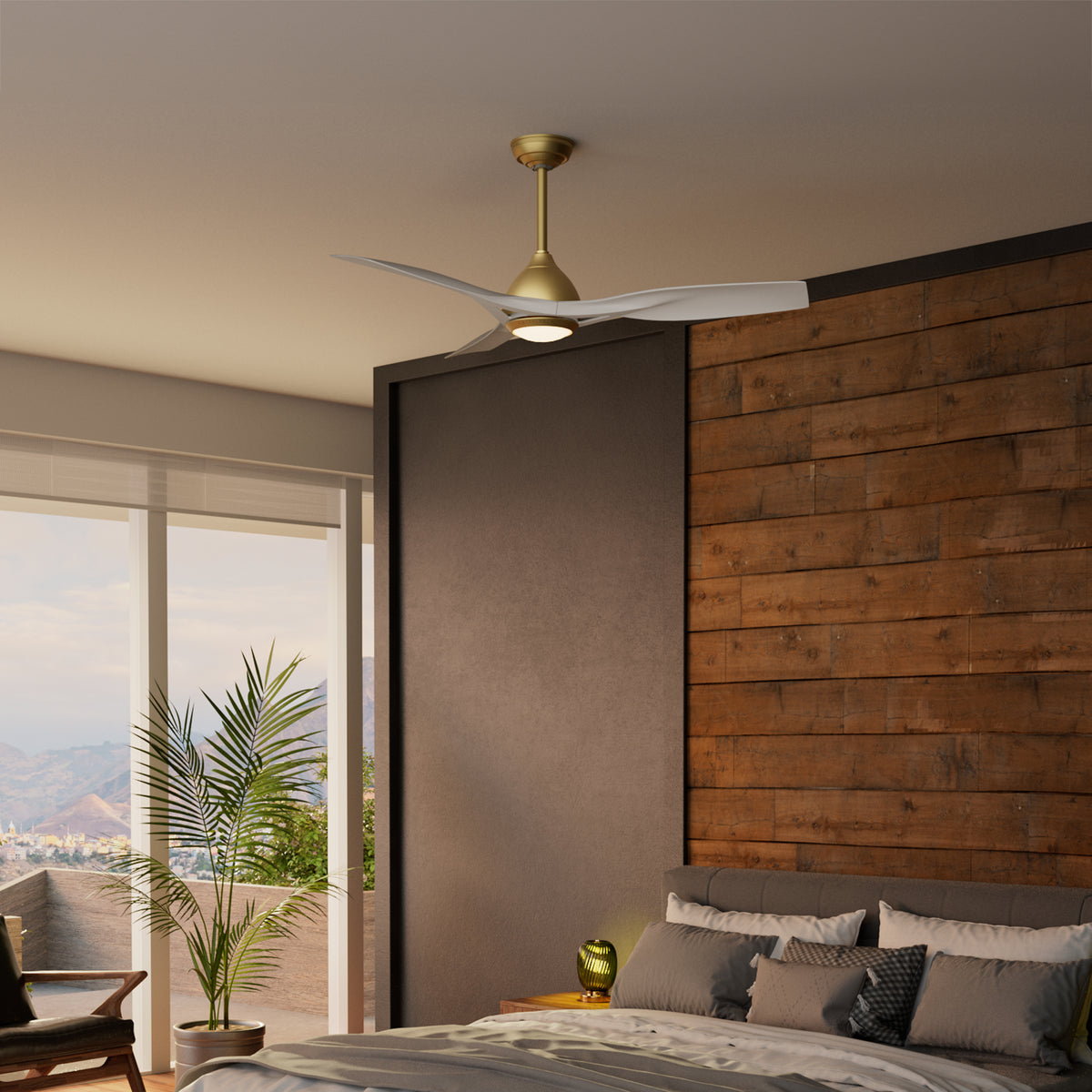 Casablanca 54 inch Elise ENERGY STAR® Alturas Gold Damp Rated Ceiling Fan with LED Light Kit and Wall Control and Handheld Remote