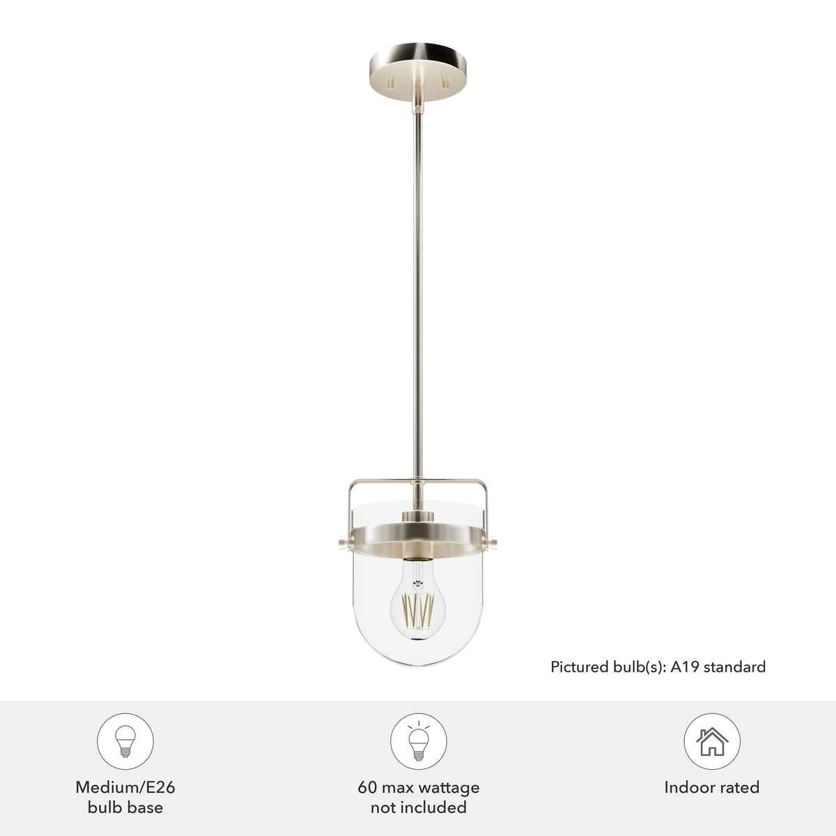 Karloff 7.5-inch 1-light Brushed Nickel Lantern Pendant with Clear Glass