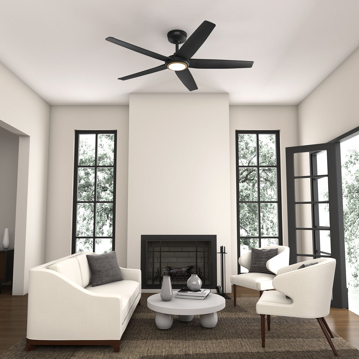 52 inch Zentech Wi-Fi ENERGY STAR® Matte Black Damp Rated Ceiling Fan with LED Light Kit and Handheld Remote