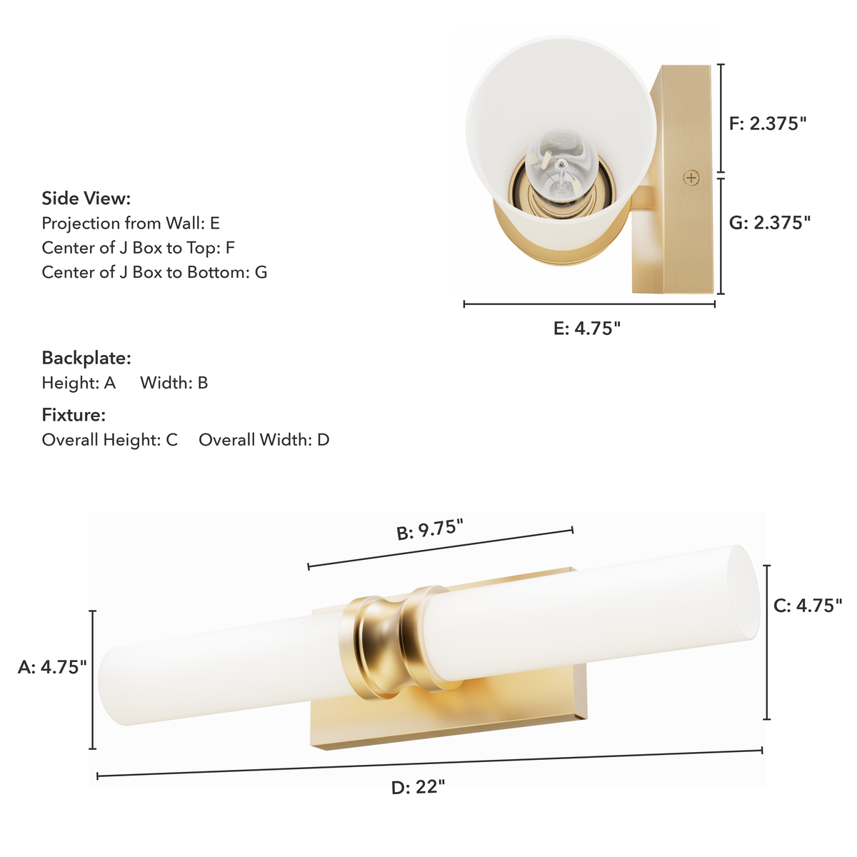 Lenlock 22-inch 2-light Alturas Gold Vanity Light with Cased White Glass