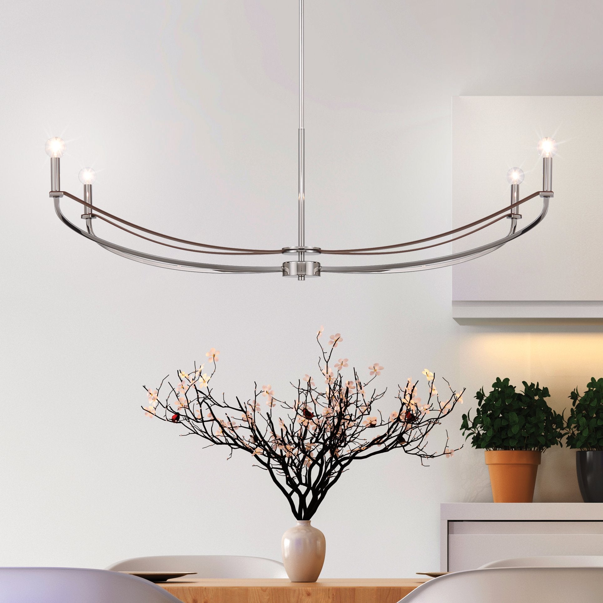 Sussex 47-inch 4-light Polished Nickel and Dark Brown Faux Leather Linear Chandelier