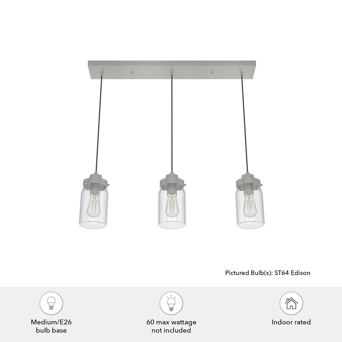 Devon Park 28.5-inch 3-light Brushed Nickel Linear Pendant Cluster with Clear Glass