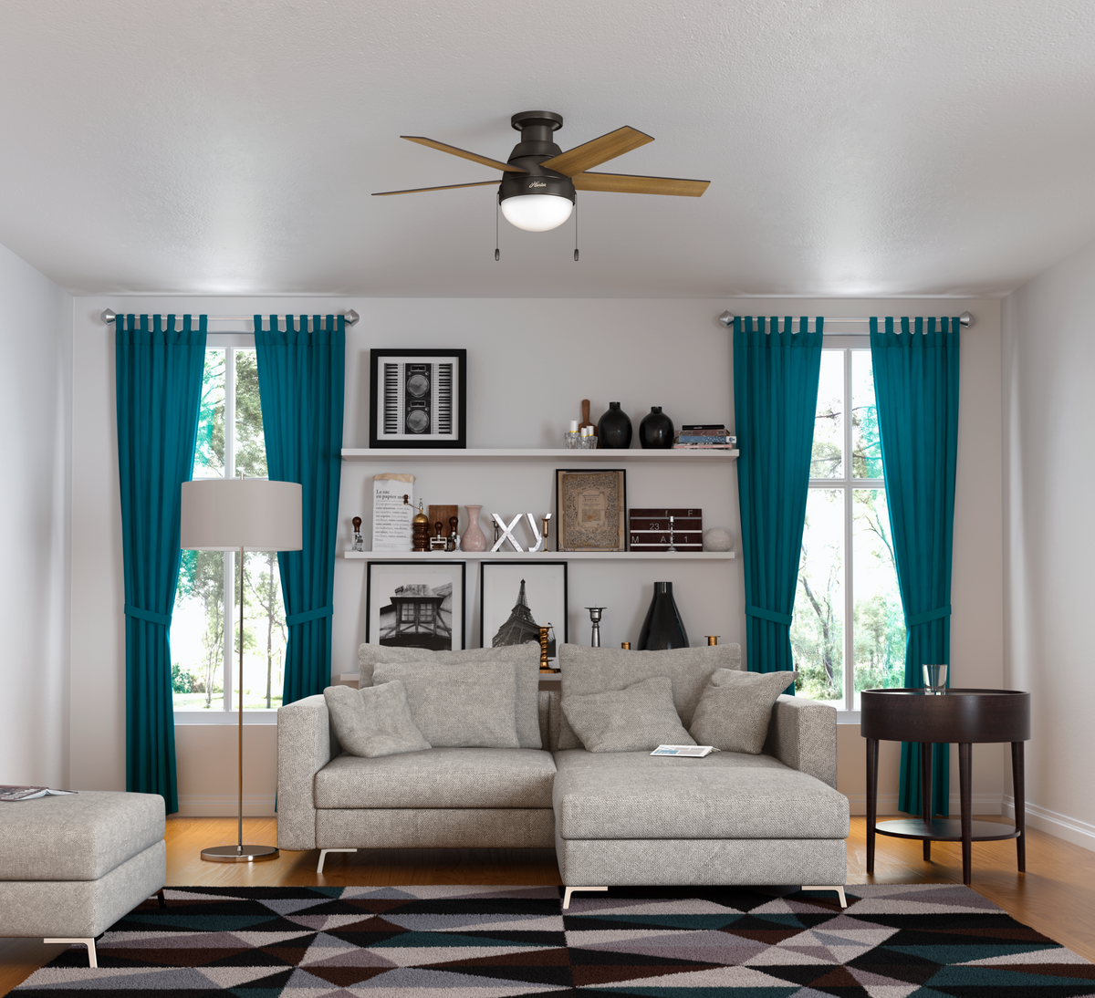46 inch Anslee Premier Bronze Low Profile Ceiling Fan with LED Light Kit and Pull Chain