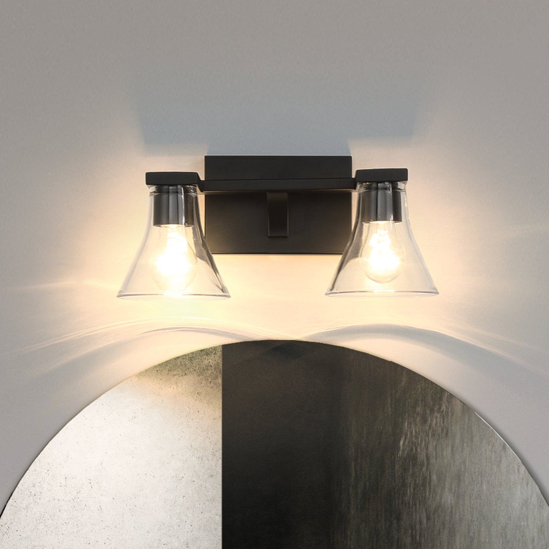 Gilford 14-inch 2-light Matte Black Vanity Light with Clear Glass Shades